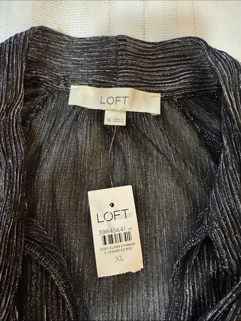 LOFT Metallic Black Pleated V-Neck Blouse